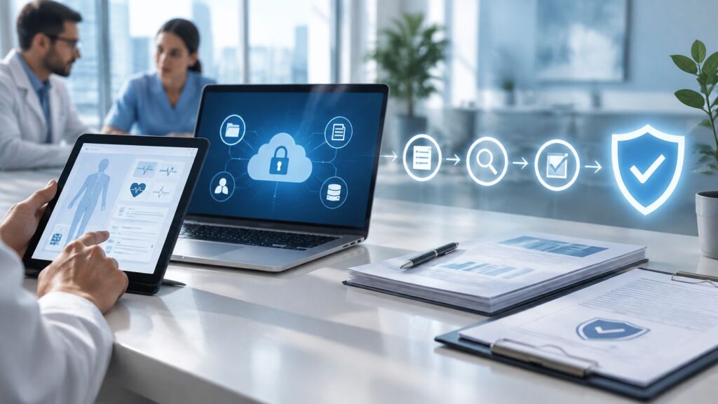 ISO 27001 implementation steps for a medical device software manufacturer